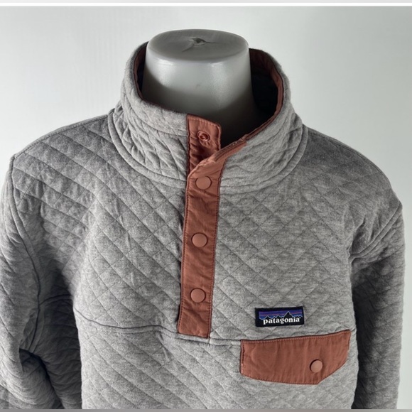 Patagonia Quilted Pullover in Light Gray with Rust Trim woman’s L - Picture 4 of 7